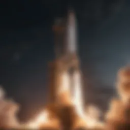 A rocket launching into space representing innovation in the space industry