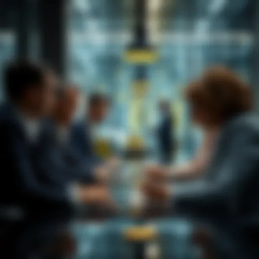 Dynamic corporate meeting discussing mergers