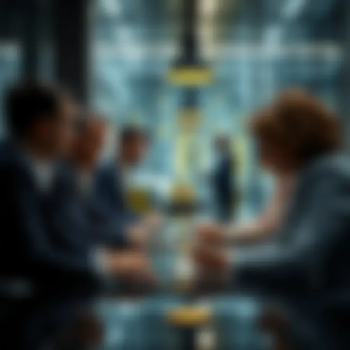 Dynamic corporate meeting discussing mergers