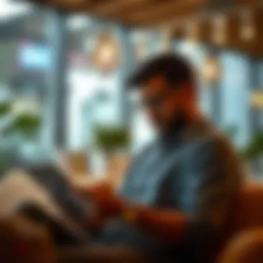 Freelancing Opportunities A user engaging with a freelance marketplace through a tablet.