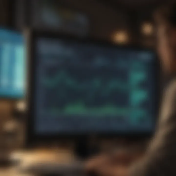 An investor analyzing market trends and stock data on a digital screen