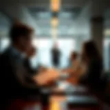 Dynamic office environment showcasing investment banking activity