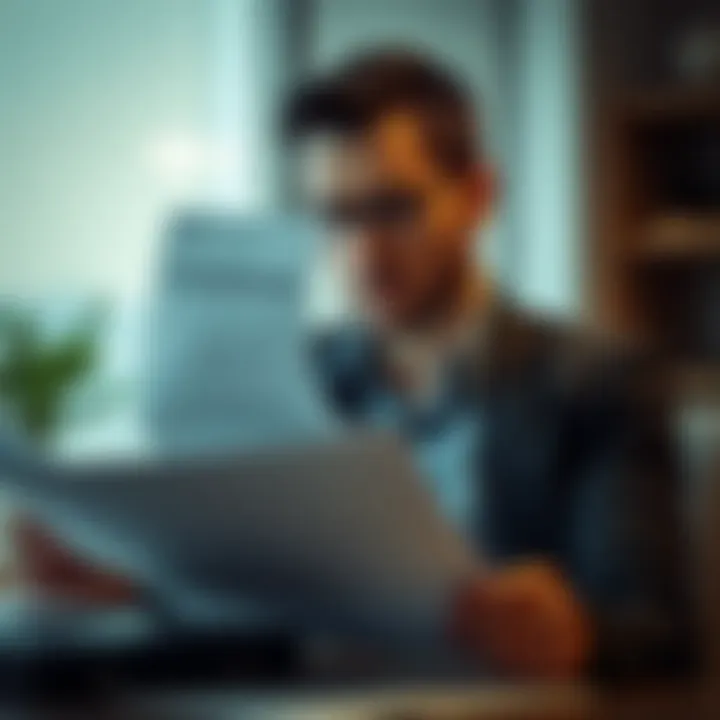 Individual reviewing tax statements with concern