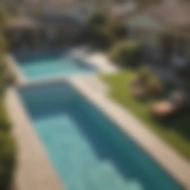 A scenic view of a California neighborhood with pools