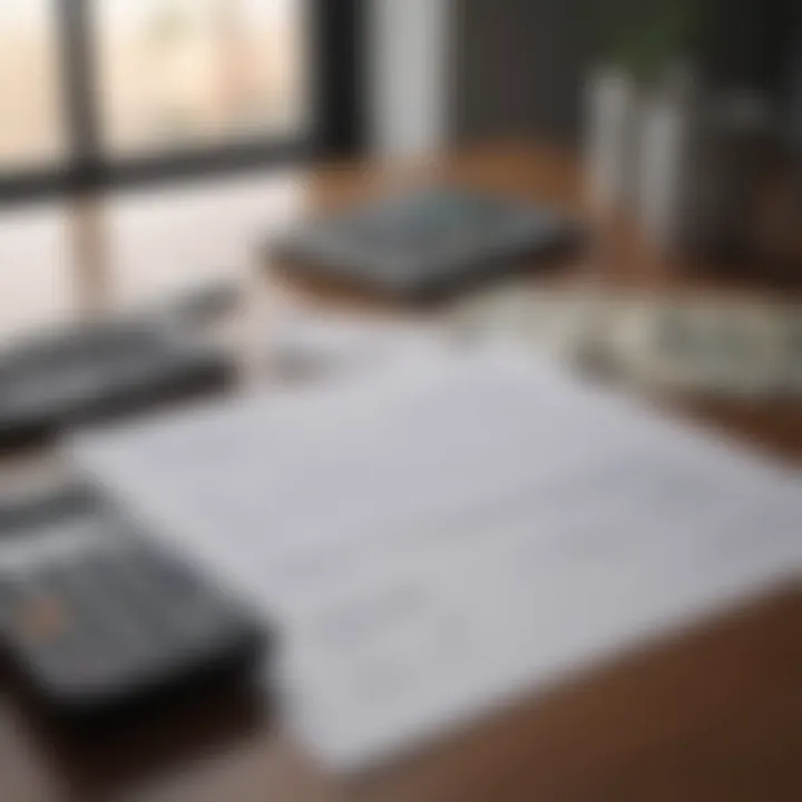 A calculator and financial documents on a desk.