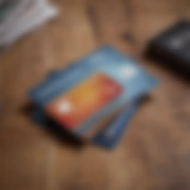 A close-up of a credit card and a travel rewards brochure on a wooden table