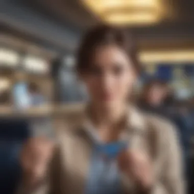 Traveler Holding Credit Card and Ticket A sophisticated traveler holding a credit card while looking at an airline ticket