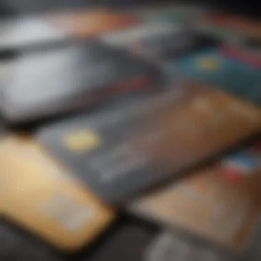 A collection of credit cards on a travel-themed background