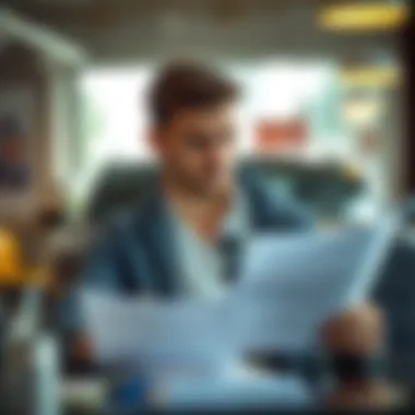 A thoughtful individual analyzing paperwork and making notes regarding loan options