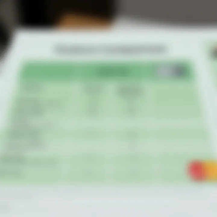 Chart comparing unsecured credit card features