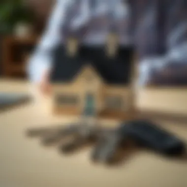 Keys and a house model on a table