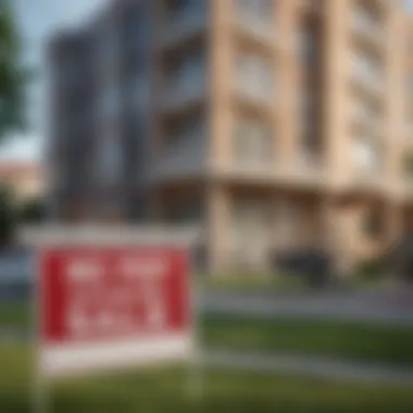 Close-up of a 'For Sale' sign in front of a condo