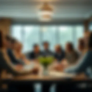 Collaborative Discussion on Business Structure An illustration of diverse individuals collaborating around a table to discuss business structure